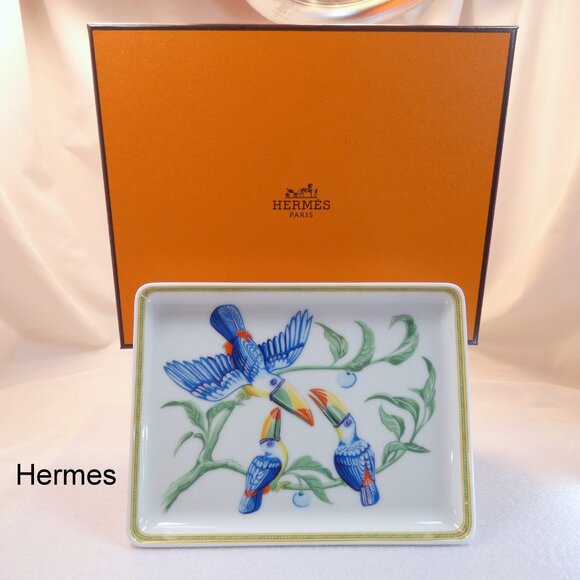 Hermes "Toucans" Birds Sushi Plate Trinket Dish Collectible Limoges Porcelain - Picture 6 of 9